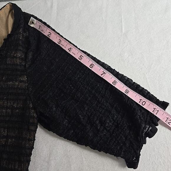 Studio M‎ Fitted Sheer Mesh Sheer Black Beige Scoop Neck Shirt XL Y2K Whimsigoth - Picture 4 of 8